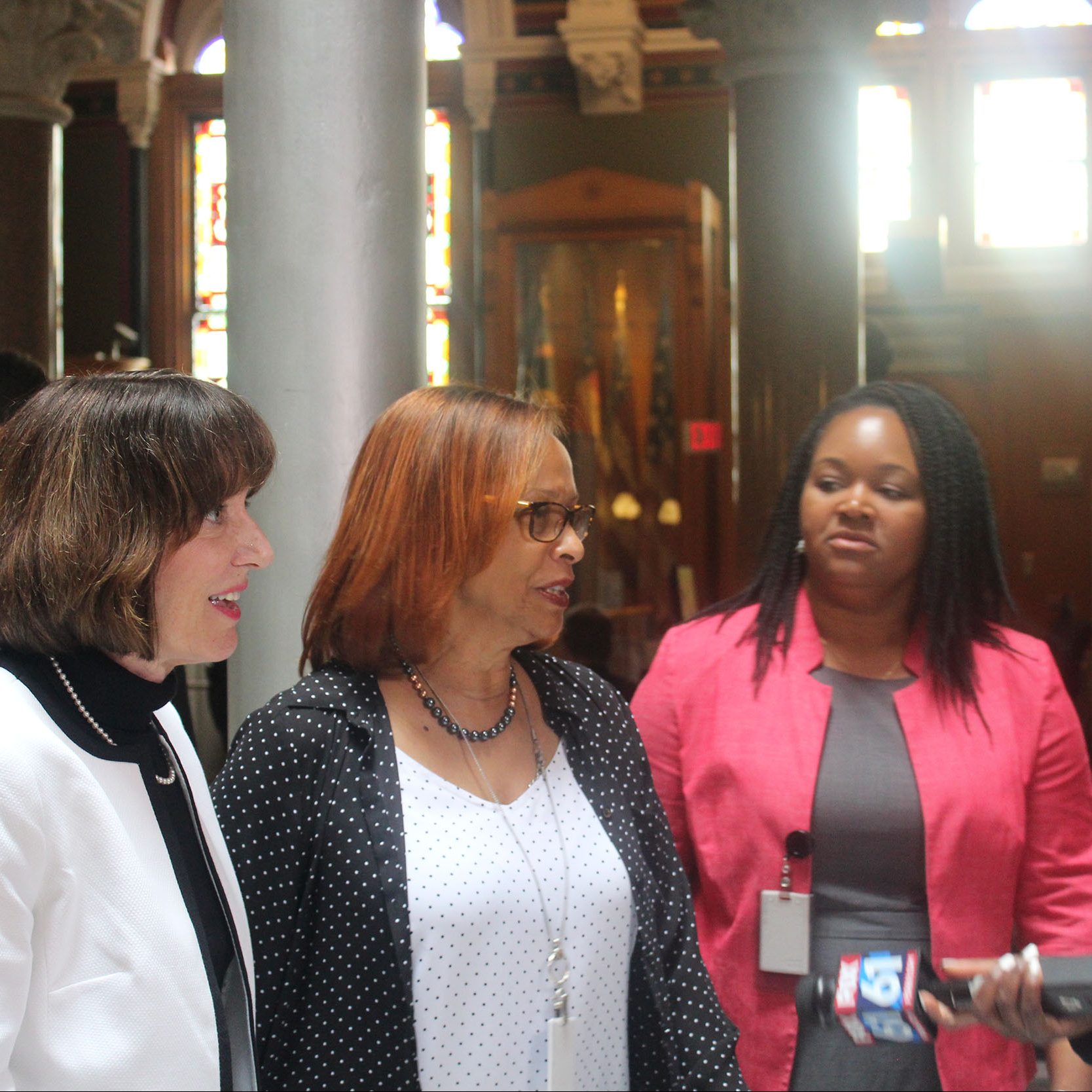 Judge Bernadette Conway, Representative Toni Walker, and Secretary of State Melissa McCaw speak to press at the Council of State Governments IOYouth Kickoff